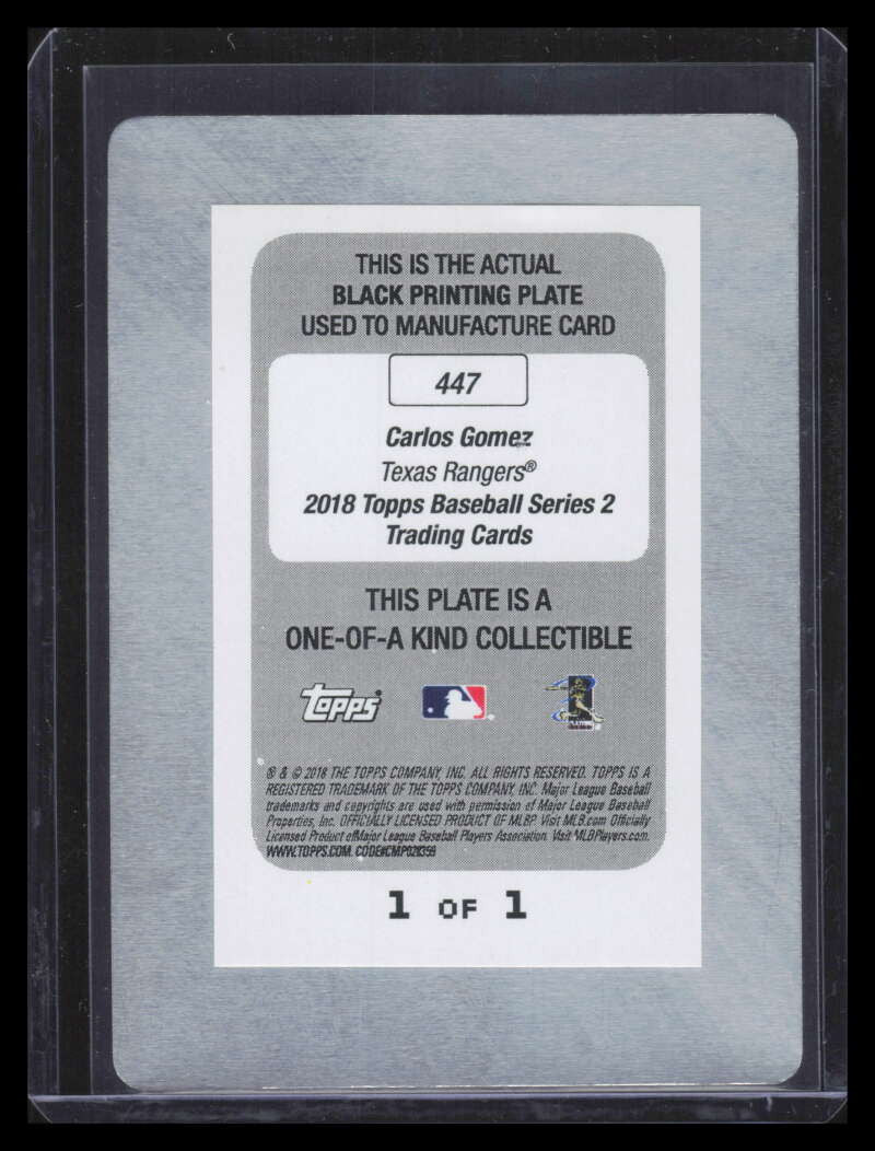SOLD 180235 2018 Topps Printing Plate Black 447 Carlos Gomez 1/1
