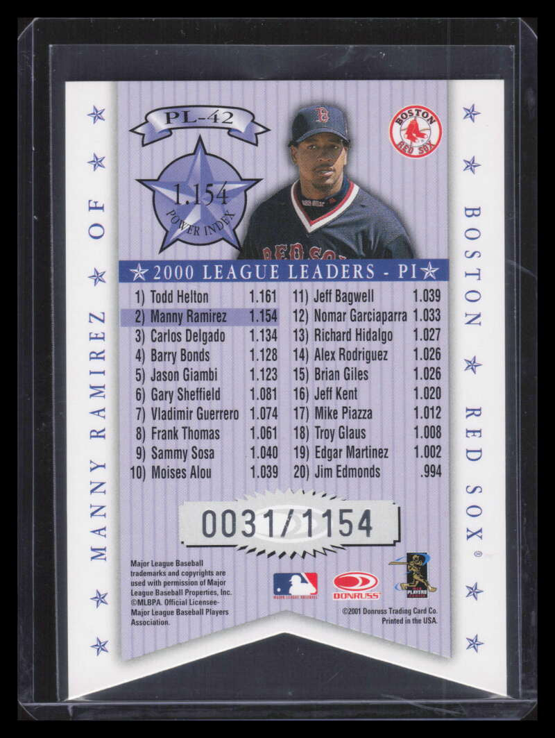 DELETE 168020 2001 Donruss Production Line Die Cuts pl42 Manny Ramirez PI 31/100