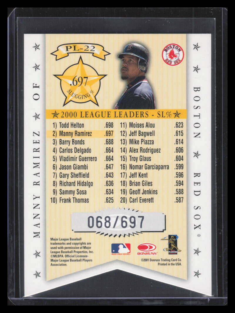 DELETE 168021 2001 Donruss Production Line Die Cuts pl22 Manny Ramirez SLG 68/100