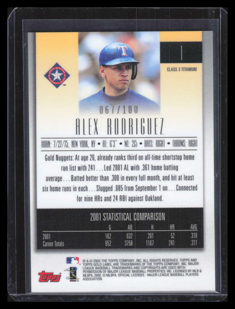 DELETE 168055 2002 Topps Gold Label Class 3 Titanium 1 Alex Rodriguez 67/100
