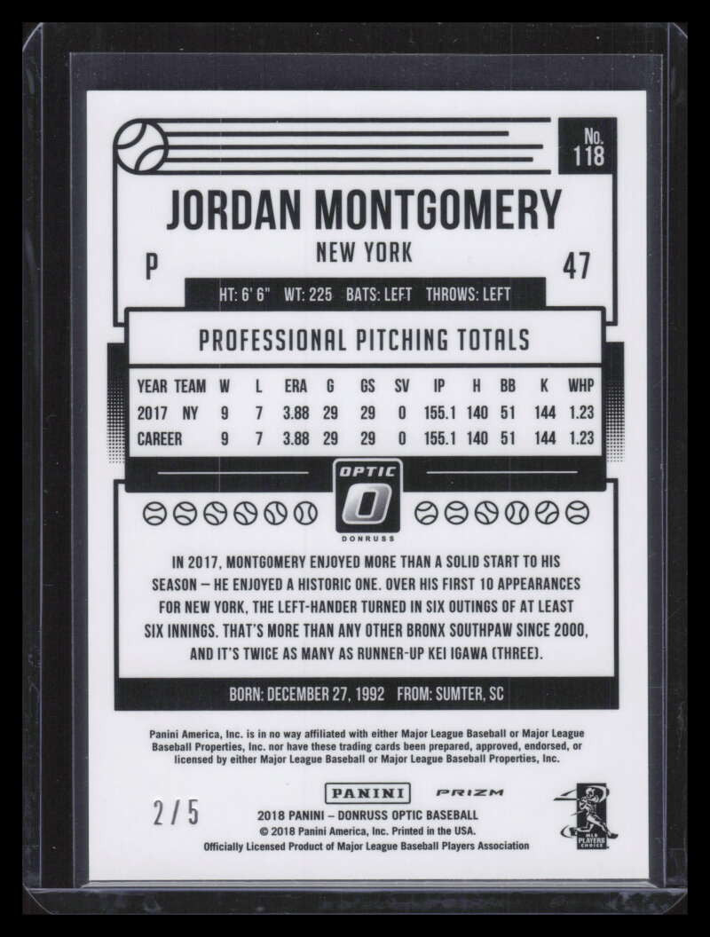 DELETE 168059 2018 Donruss Optic Green Refractor 118 Jordan Montgomery 2/5