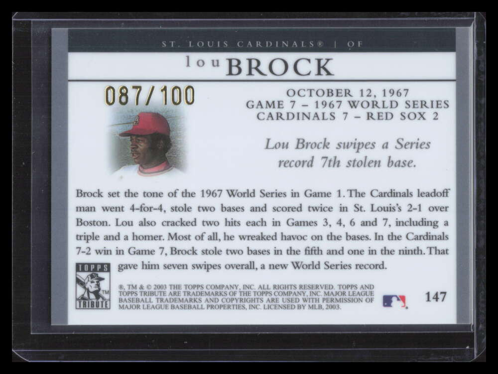 DELETE 168066 2003 Topps Tribute World Series Gold 147 Lou Brock FC 87/100 Fall Classic