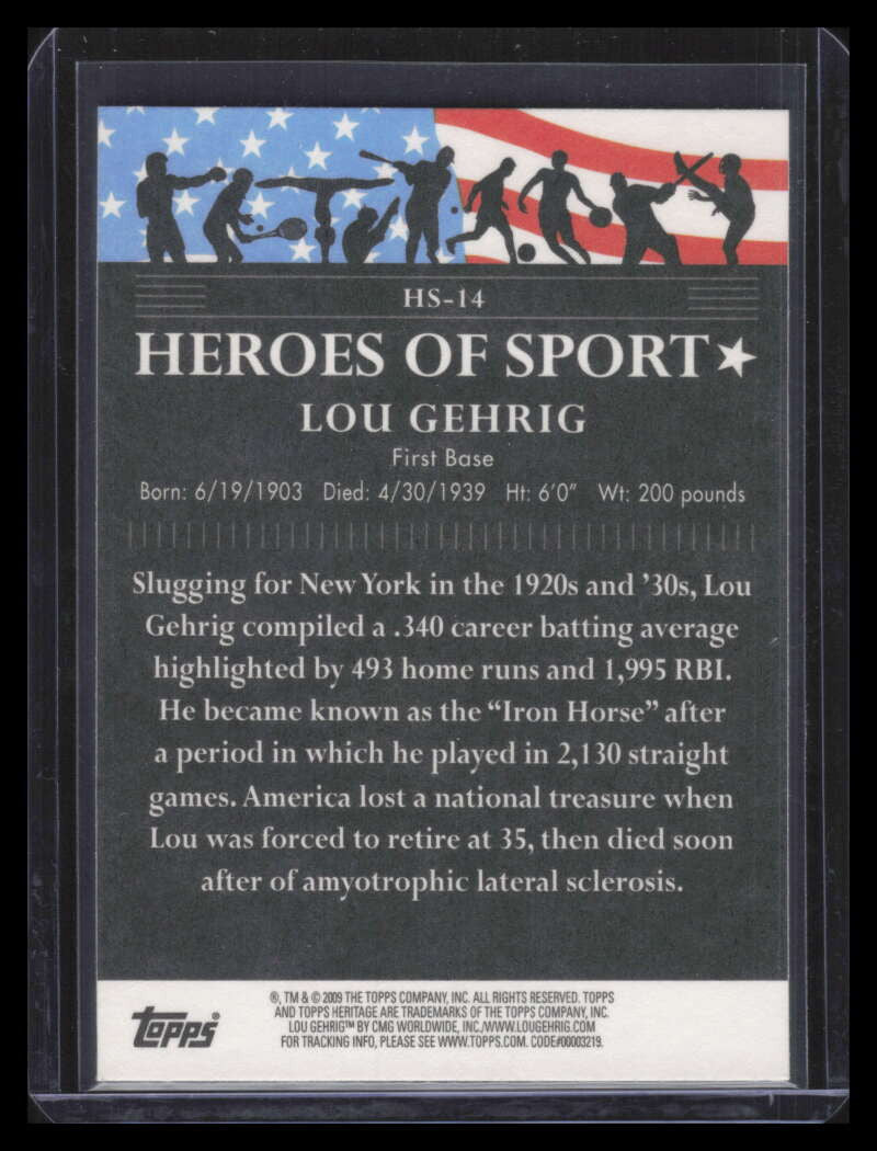 DELETE 168074 2009 Topps American Heritage Heroes of Sport Gold hs14 Lou Gehrig 162/199