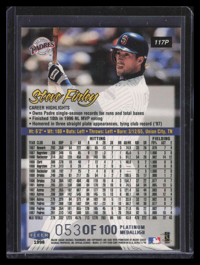 DELETE 168079 1998 Ultra Platinum Medallion 117p Steve Finley 53/100