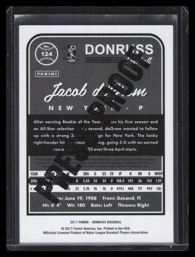 DELETE 168084 2017 Donruss Press Proof 124 Jacob deGrom 5/5