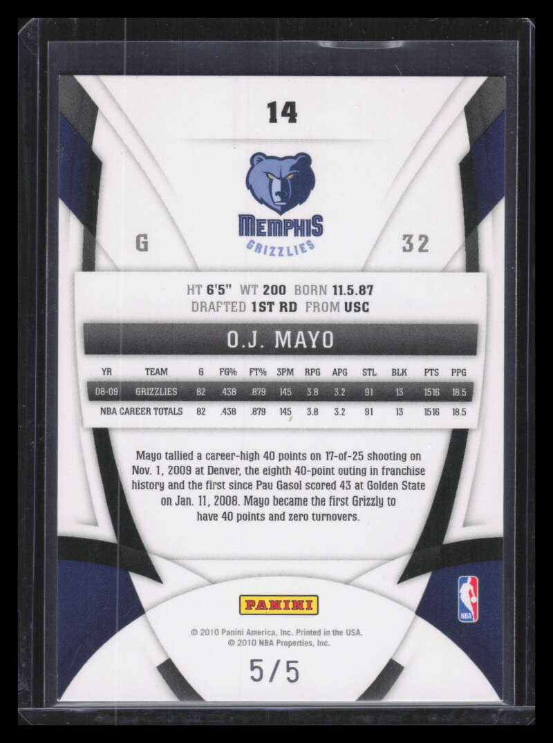 DELETE 168246 2009-10 Certified Mirror Emerald Green 14 O. J. Mayo 5/5
