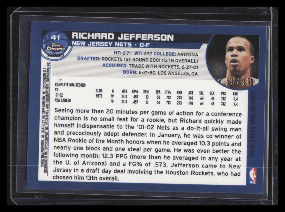 DELETE 168249 2002-03 Topps Chrome Black Border Refractor 41 Richard Jefferson 55/99