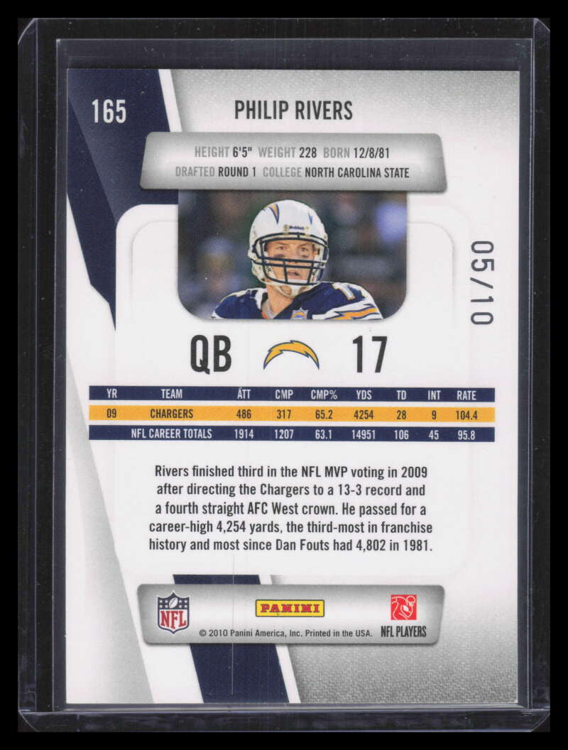 DELETE 168991 2010 Prestige Xtra Points Black 165 Philip Rivers 5/10