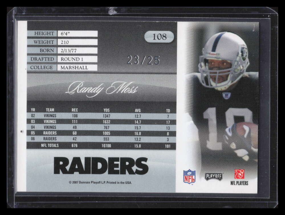 DELETE 169007 2007 Playoff Prestige Xtra Points Green 108 Randy Moss 23/25