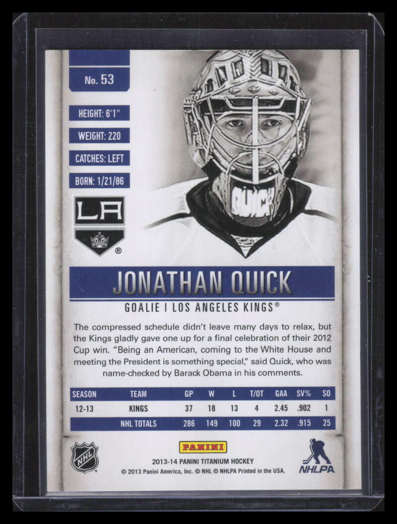 SOLD 179628 2013-14 Panini Titanium Retail Gold 53 Jonathan Quick 2/10