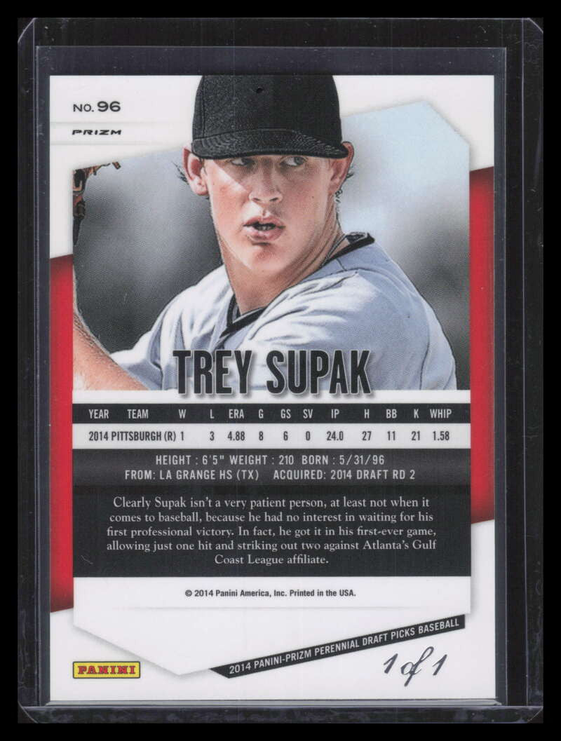 DELETE 169651 2014 Panini Prizm Draft Picks Prizms Black Finite Refractor 96 Trey Supak RC 1/1