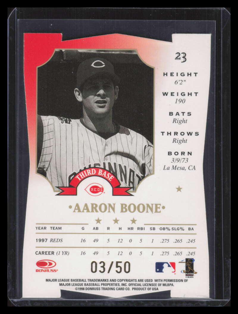 DELETE 170405 1998 Leaf Fractal Diamond Axis 23 Aaron Boone 3/50