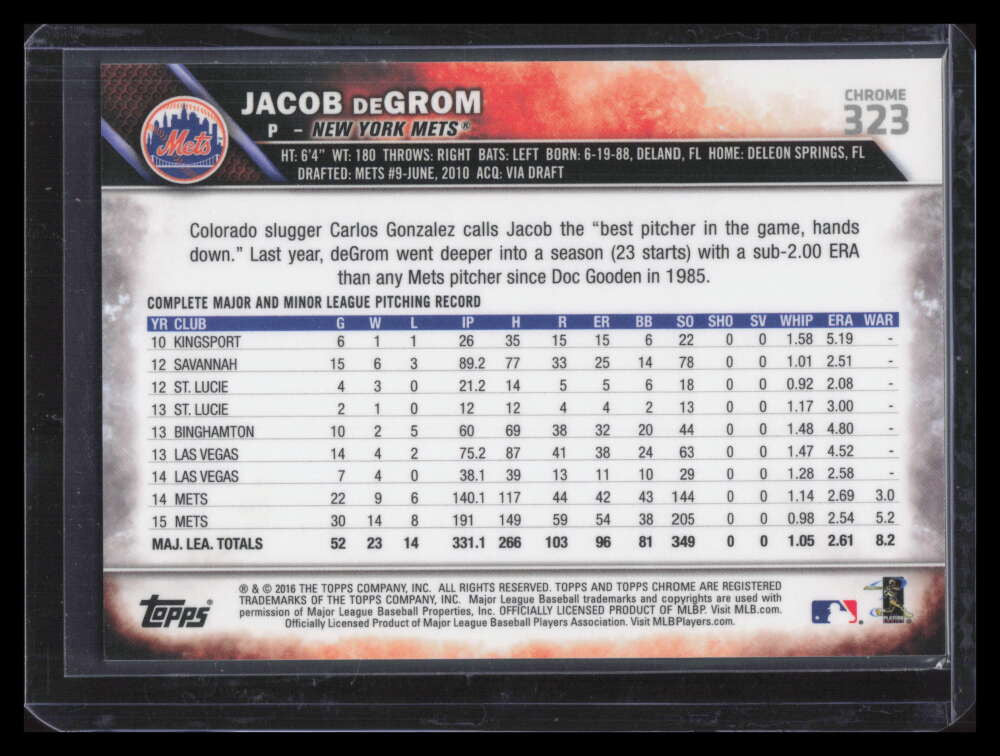 DELETE 170409 2016 Topps Chrome Sapphire Edition 323 Jacob deGrom /250