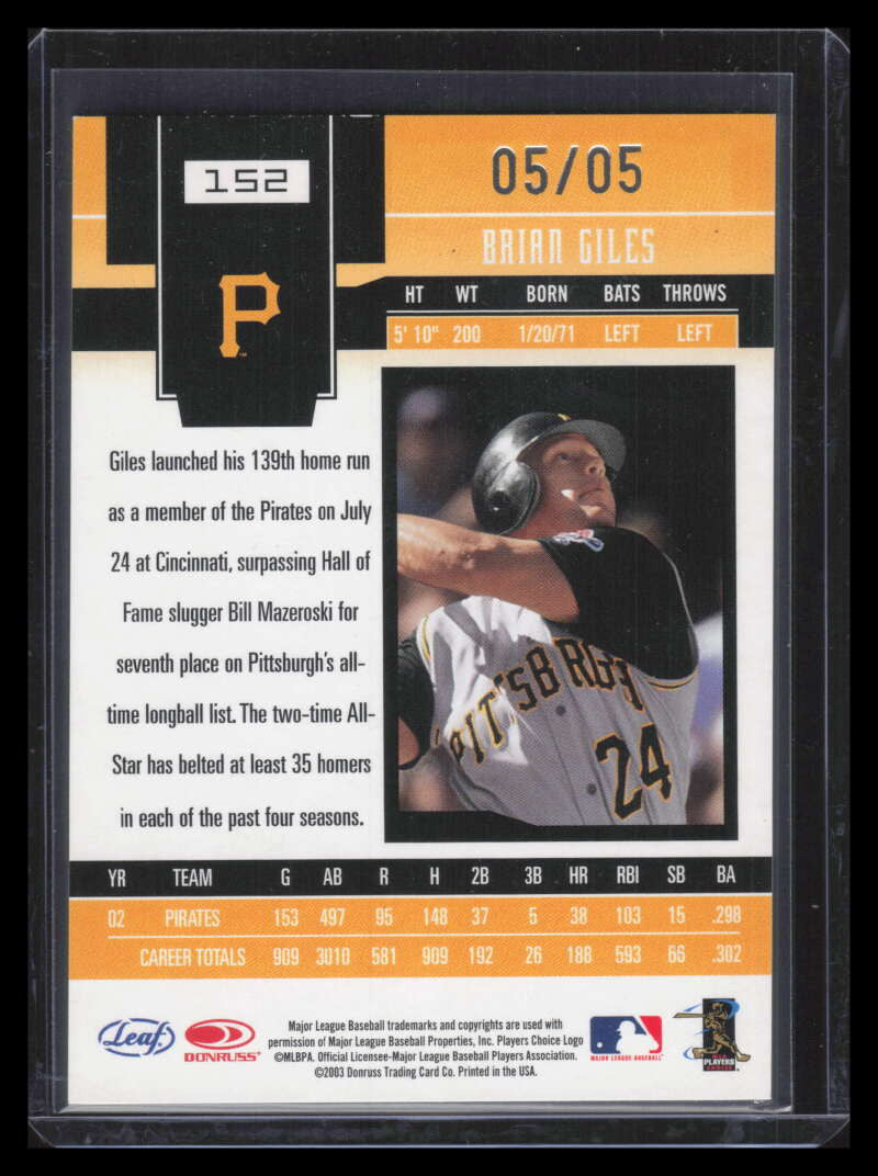 DELETE 170410 2003 Leaf Certified Materials Mirror Emerald 152 Brian Giles 5/5