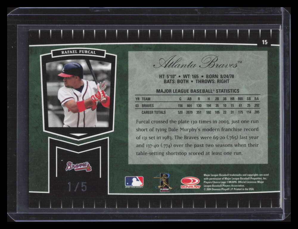 DELETE 170418 2004 Leaf Certified Cuts Marble Emerald 15 Rafael Furcal 1/5