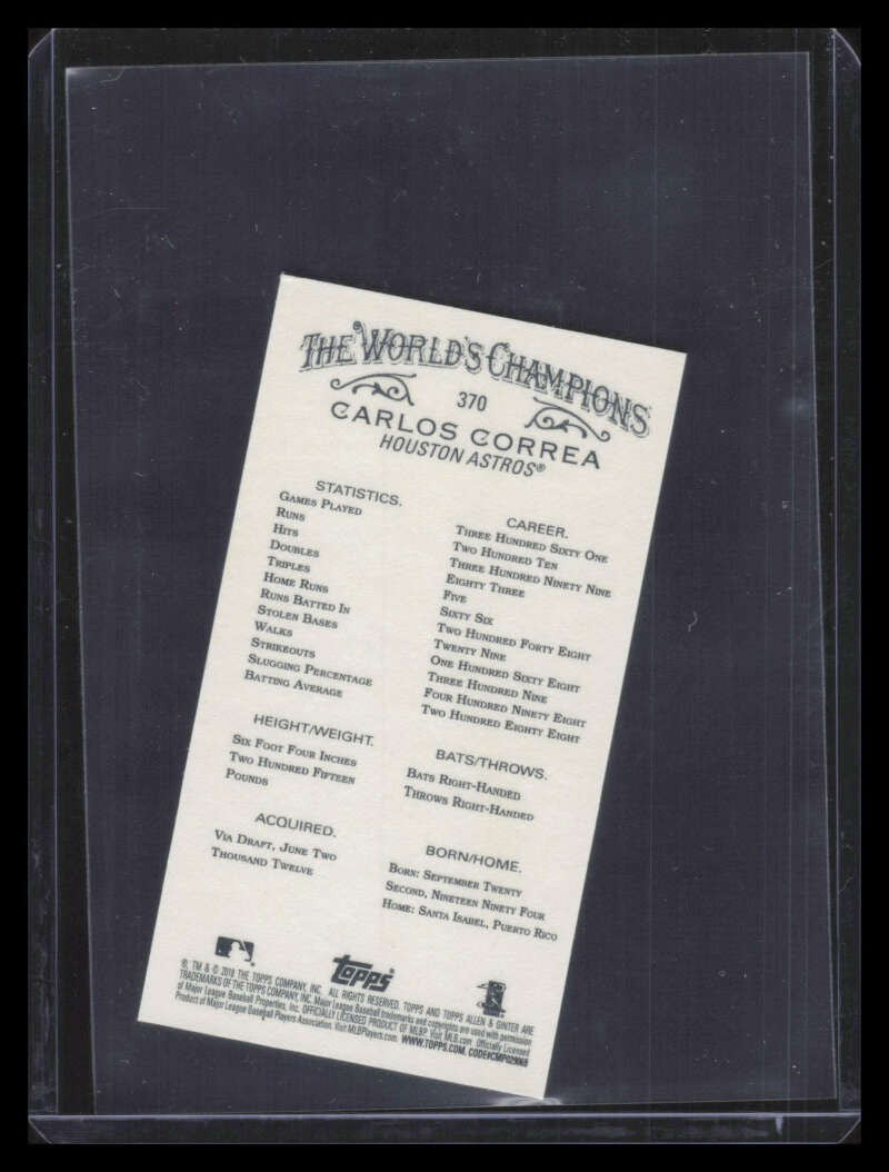 DELETE 170428 2008 Topps Allen and Ginter Mini 370 Carlos Correa EXT SP