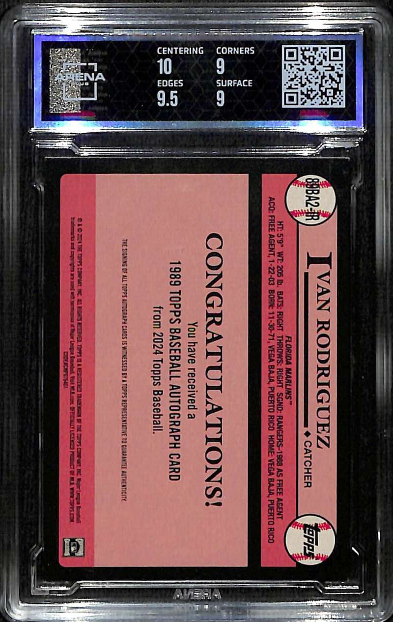 2024 Topps Update '89 Topps Autographs 89ba2ir Ivan Rodriguez Auto ARENA 9.5 10