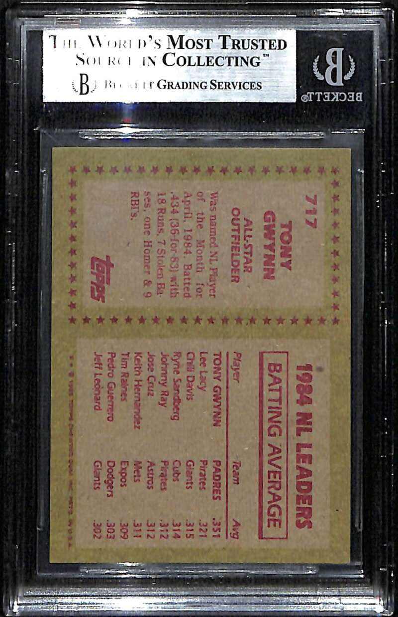 1985 Topps 717 Tony Gwynn BAS Beckett Authentic Autograph Auto