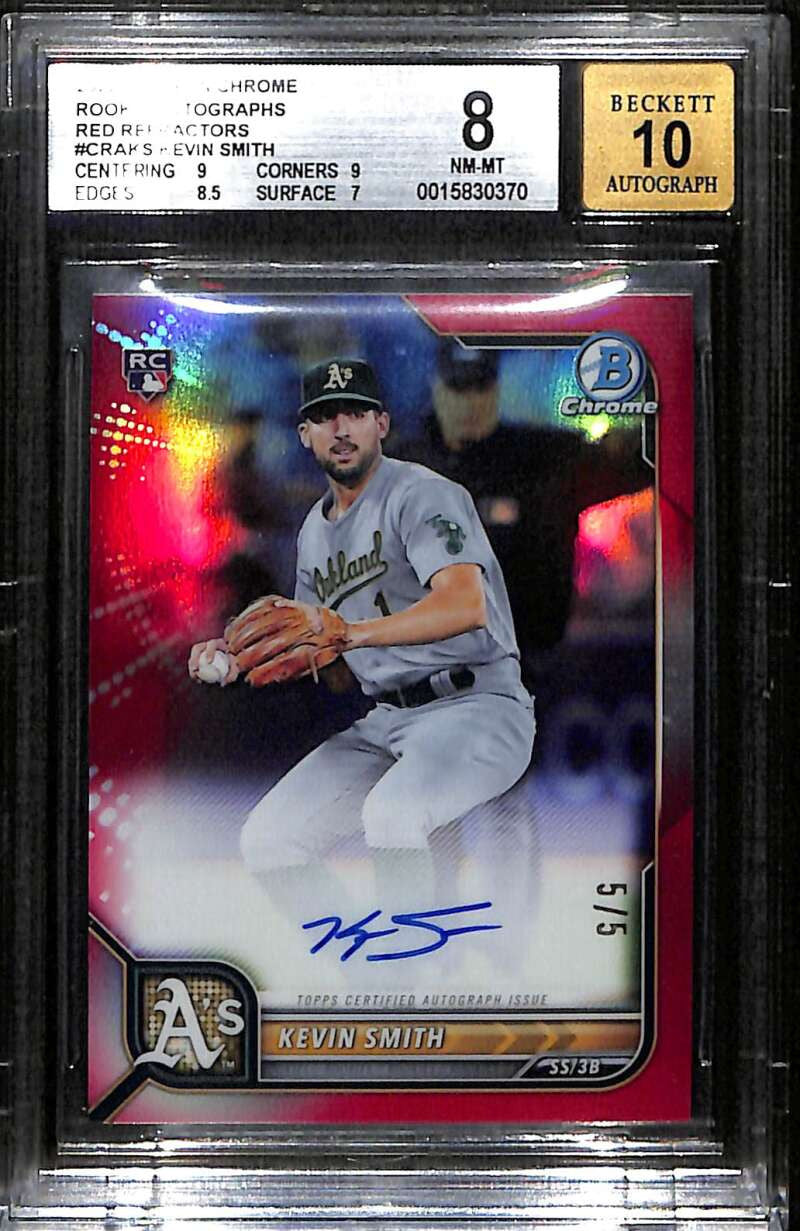 SOLD 171810 2022 Bowman Chrome Autographs Red Refractor Kevin Smith RC Auto 5/5 BGS 8 10