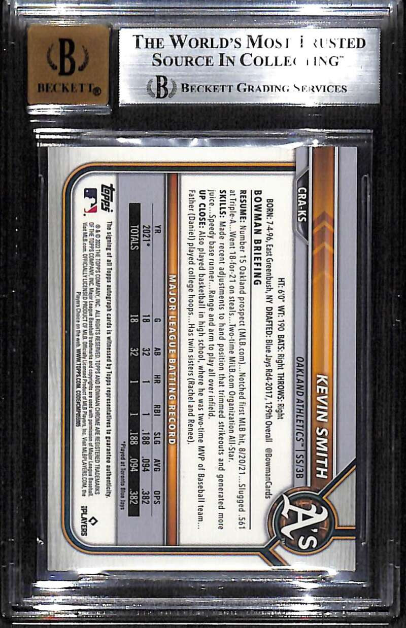 SOLD 171810 2022 Bowman Chrome Autographs Red Refractor Kevin Smith RC Auto 5/5 BGS 8 10