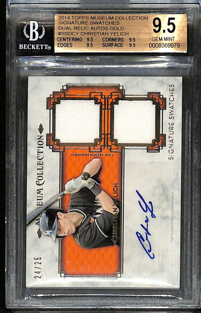 2014 Topps Museum Signature Swatches Christian Yelich Jersey Auto 24/25 BGS 9.5