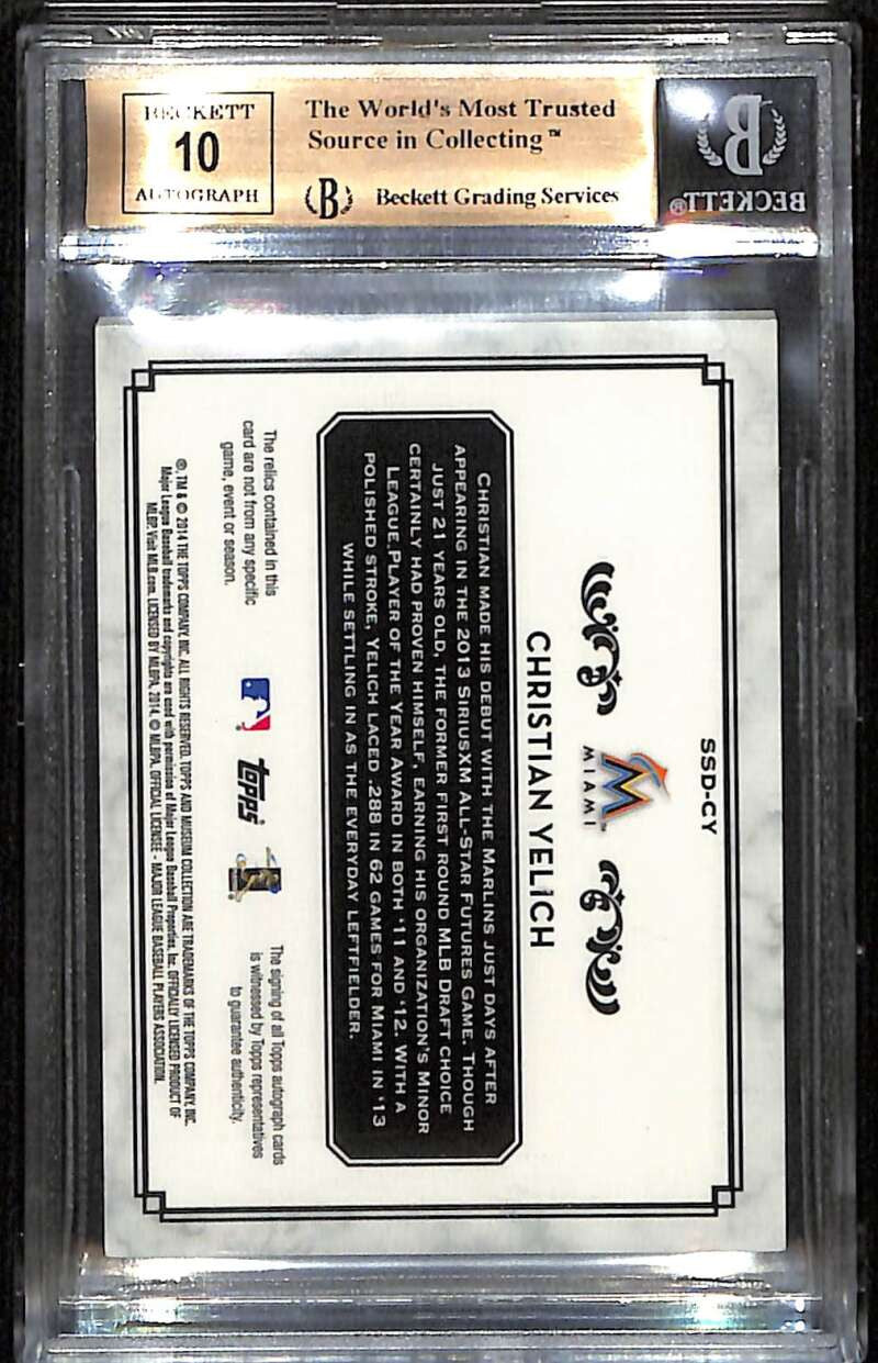 2014 Topps Museum Signature Swatches Christian Yelich Jersey Auto 24/25 BGS 9.5
