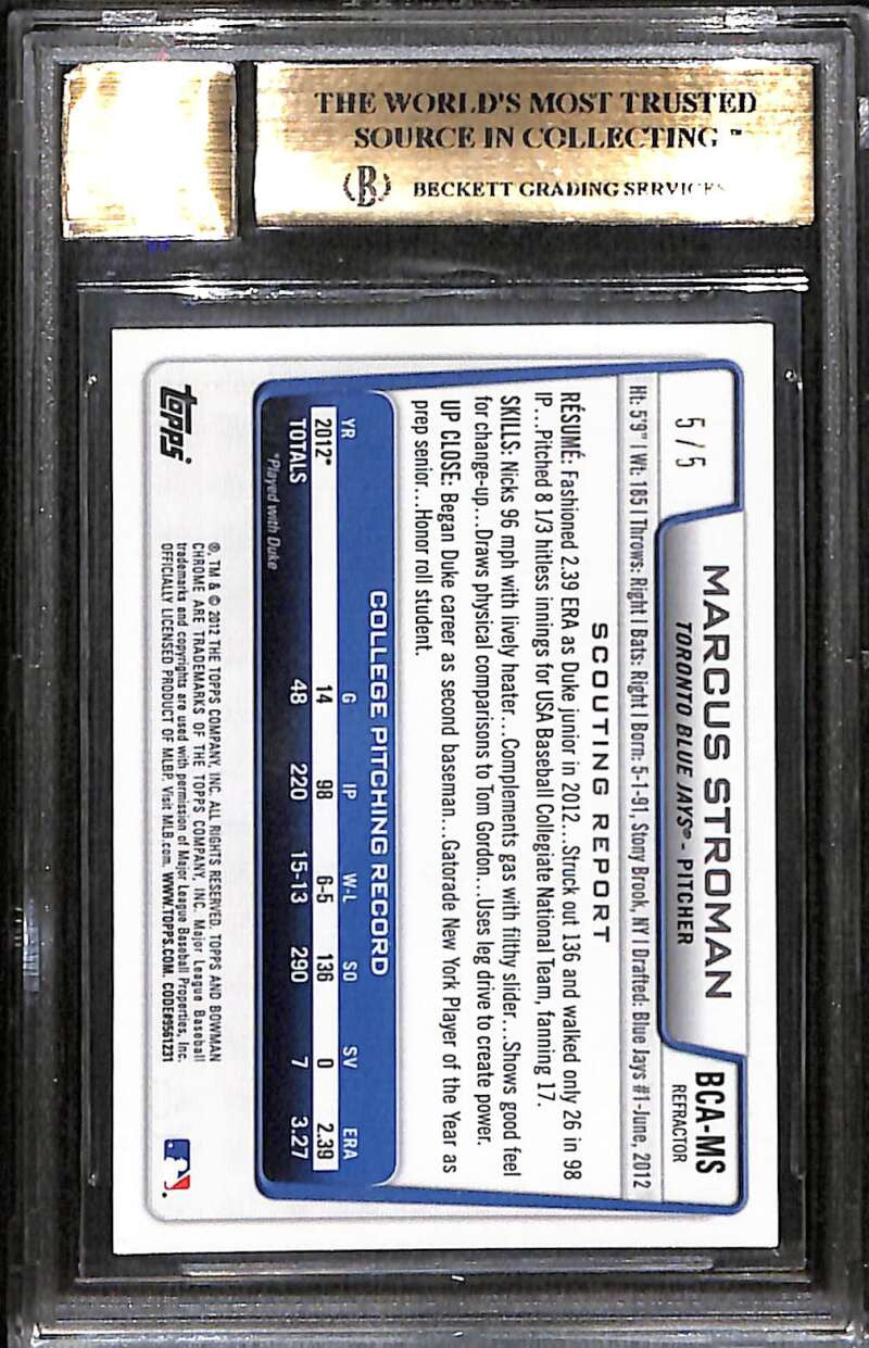 2012 Bowman Chrome Draft Red Refractor Marcus Stroman RC Auto 5/5 BGS 9.5 10