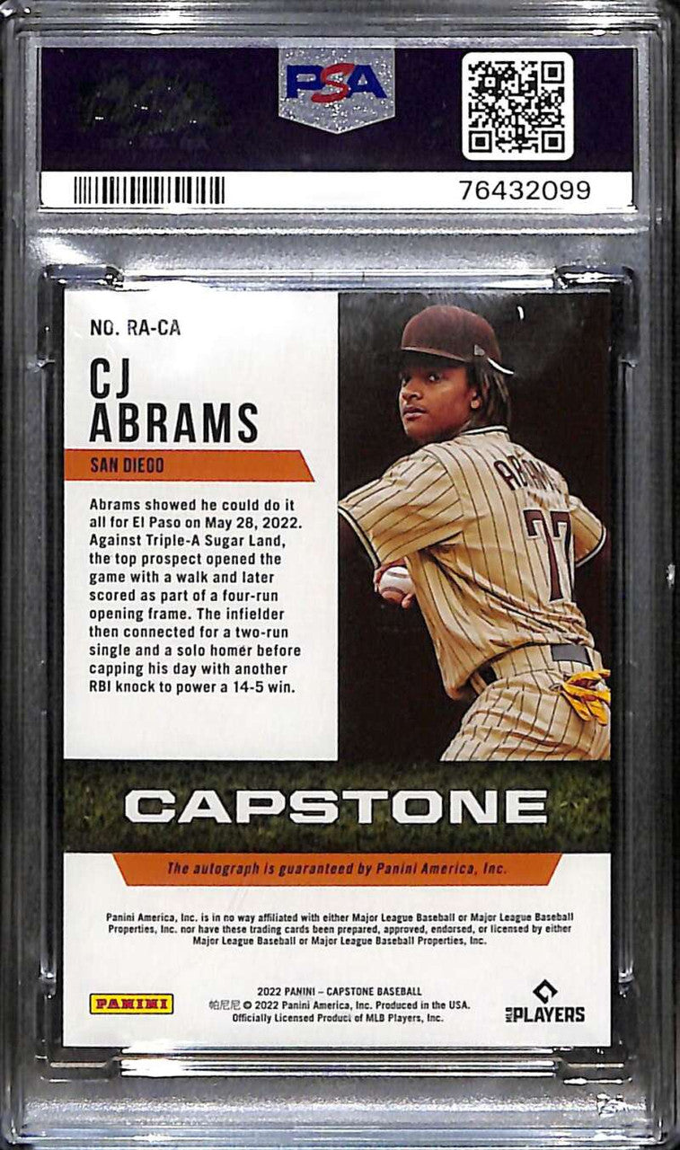 SOLD 171840 2022 Panini Capstone Rookie Autographs 18 CJ Abrams Rookie Auto PSA 10 GEM MT