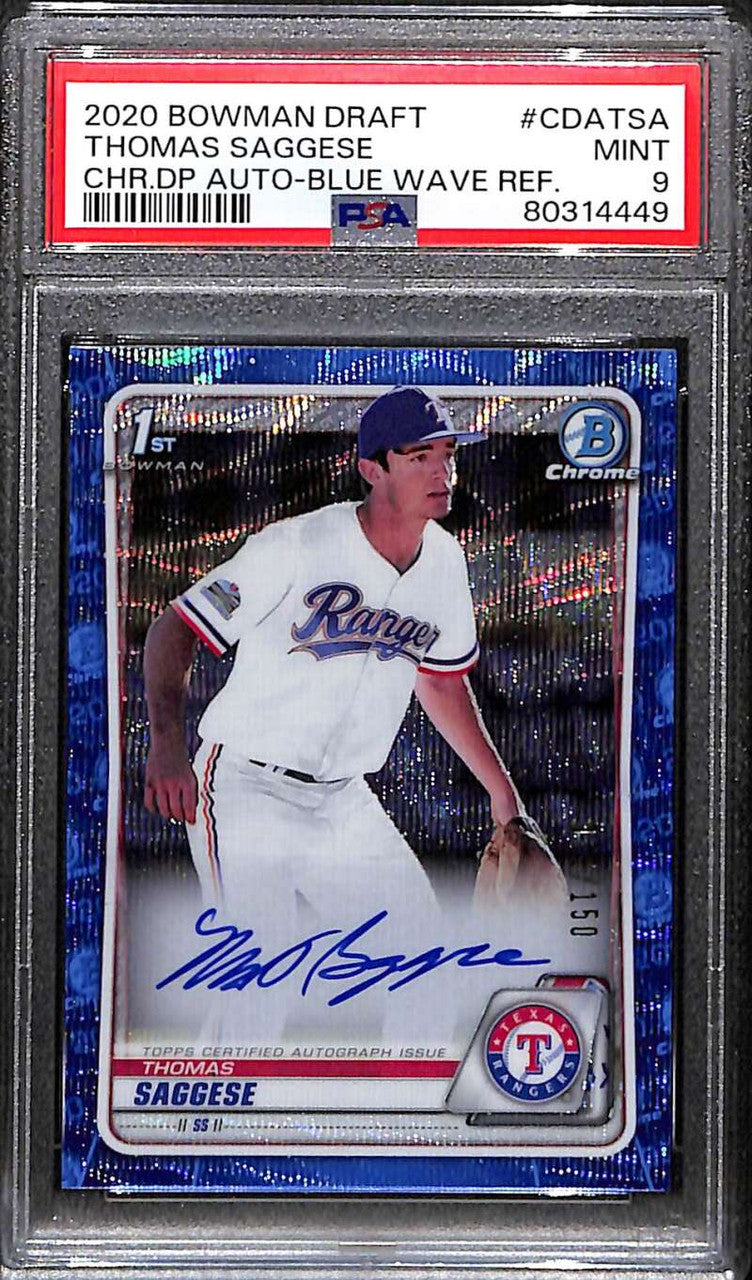 2020 Bowman Chrome Draft Blue Wave Refractor Thomas Saggese RC Auto 78/150 PSA 9