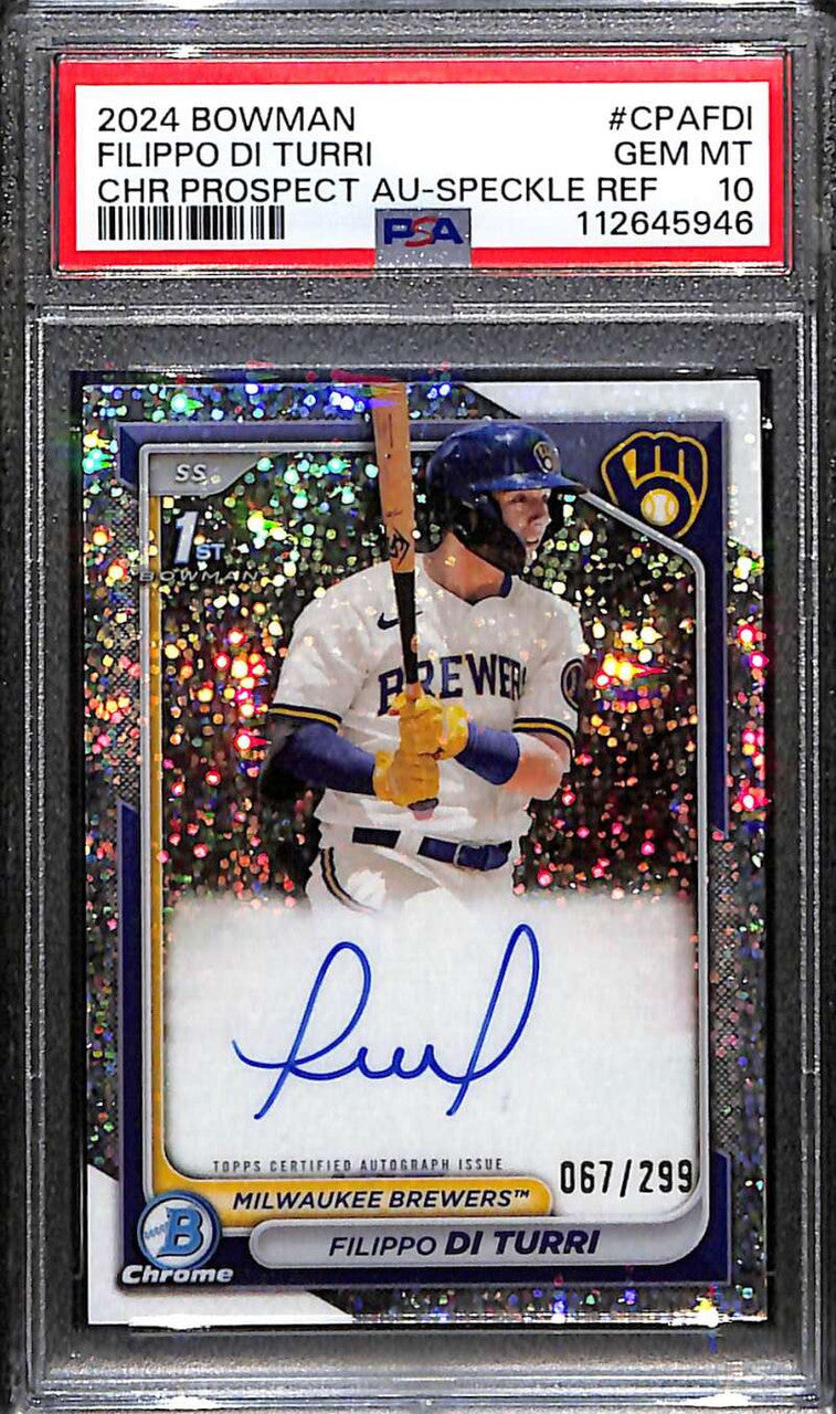 2024 Bowman Chrome Speckle Refractor Filippo Di Turri Rookie Auto 67/299 PSA 10