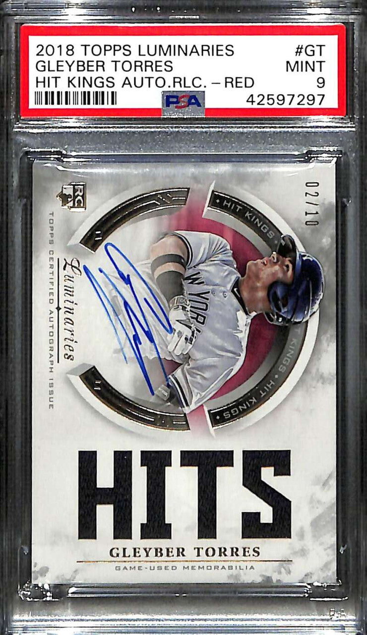 2018 Topps Luminaries Hit King Autograph Gleyber Torres RC Jersey Auto /10 PSA 9