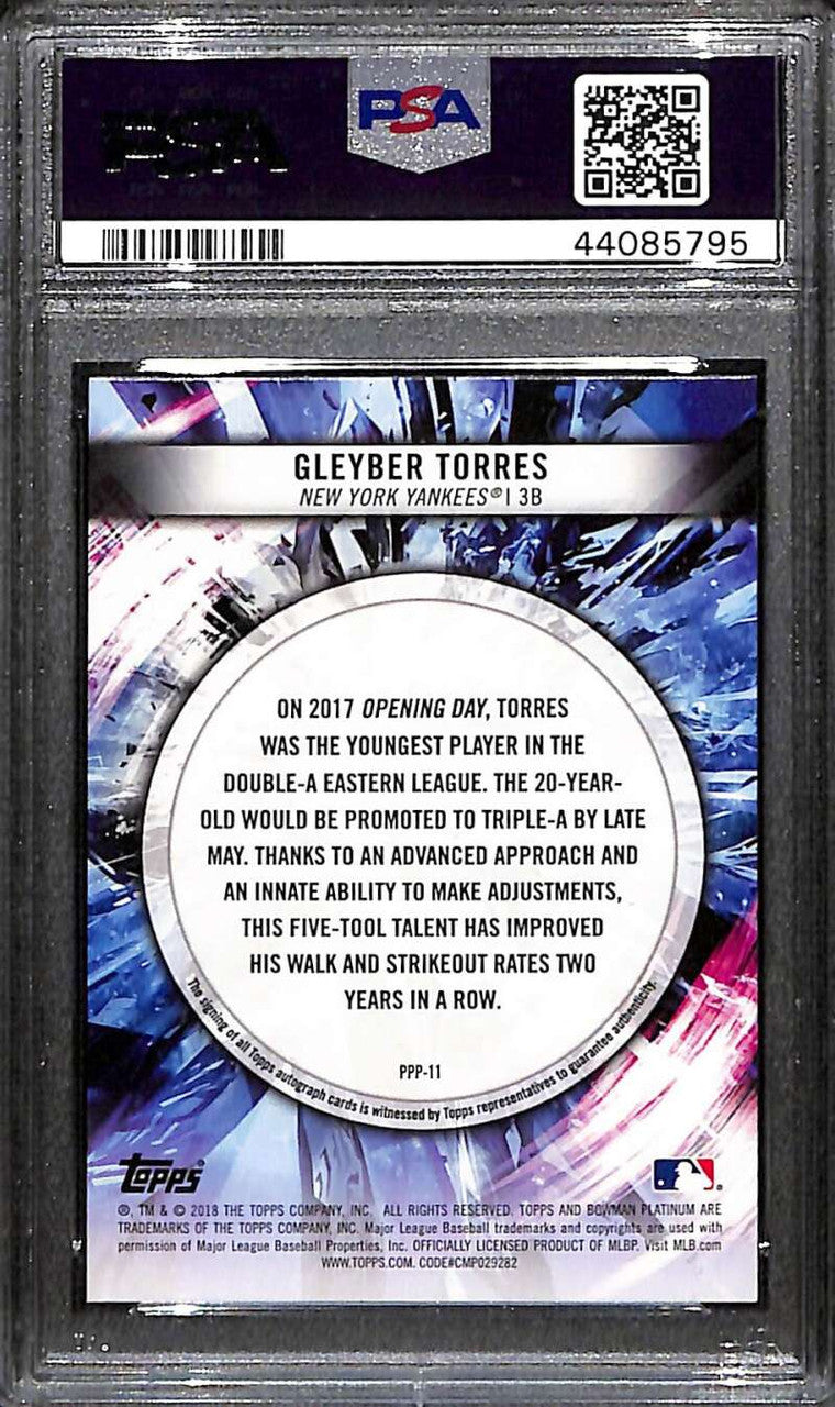 2018 Bowman Platinum Prismatic Prodigies Foilfractor Gleyber Torres Auto 1/1 PSA