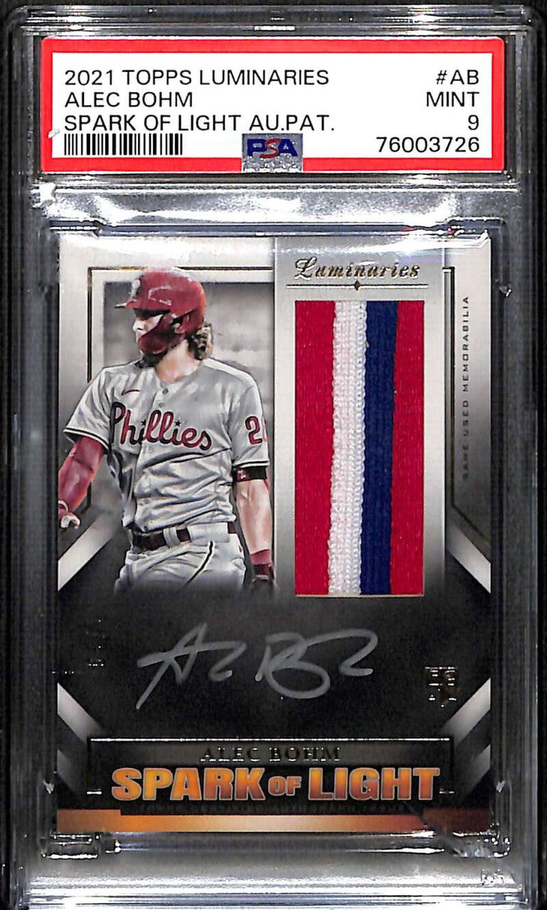 2021 Topps Luminaries Spark of Light Alec Bohm Rookie Patch Auto 8/15 PSA 9 MINT