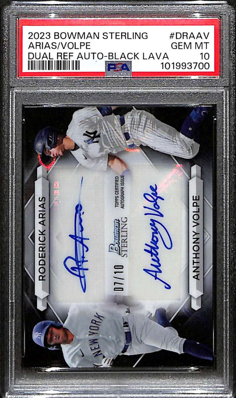 2023 Bowman Sterling Autograph Black Lava Refractor Arias Volpe RC Auto 7/10 PSA