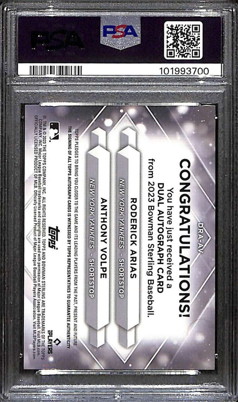 2023 Bowman Sterling Autograph Black Lava Refractor Arias Volpe RC Auto 7/10 PSA