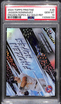 2024 Topps Pristine Frozen Ropes Gold Jasson Dominguez Rookie Auto 34/50 PSA 10