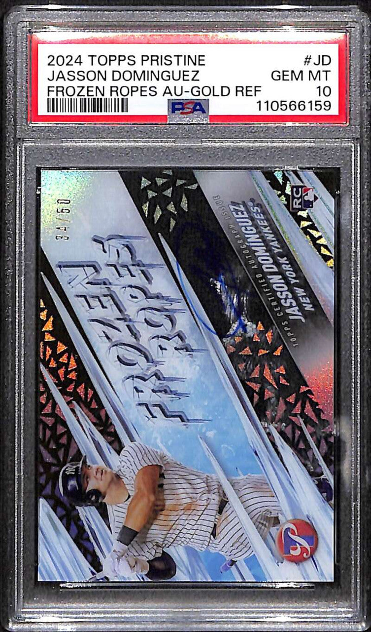 2024 Topps Pristine Frozen Ropes Gold Jasson Dominguez Rookie Auto 34/50 PSA 10