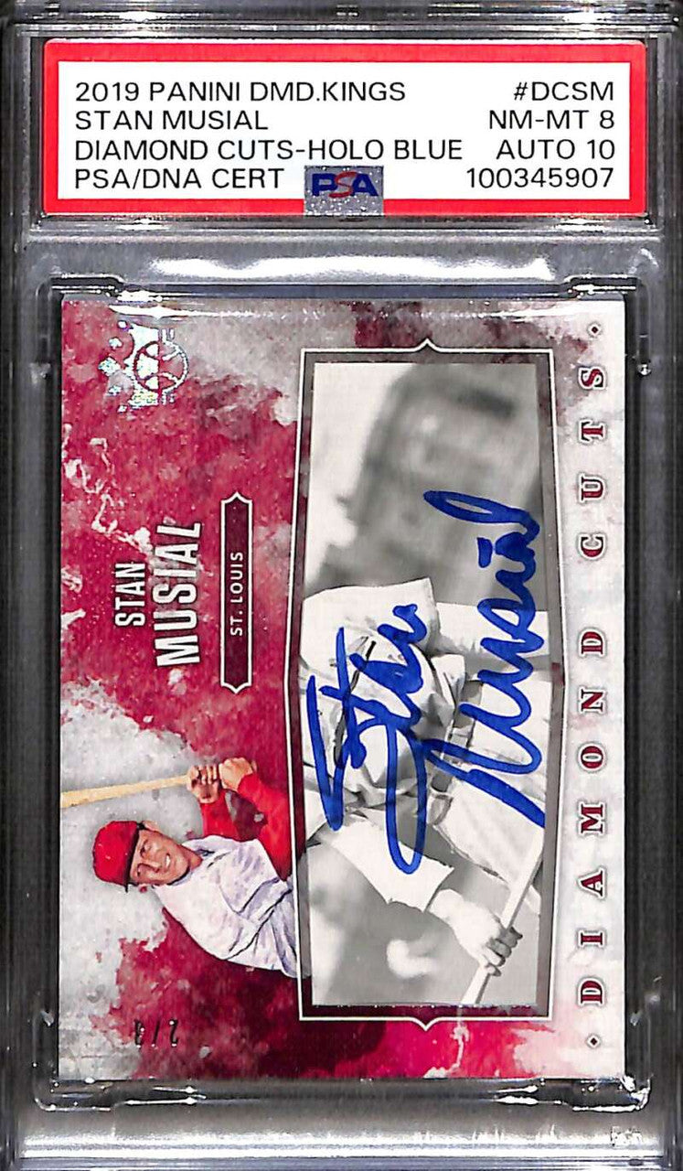 2019 Diamond Kings Cuts Holo Blue 9 Stan Musial Cut Auto 2/3 PSA 8 NM-MT 10