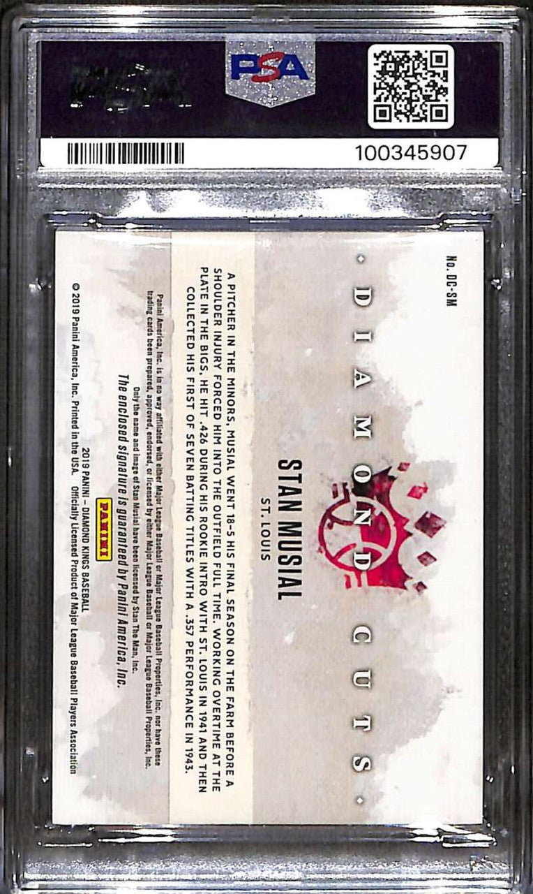 2019 Diamond Kings Cuts Holo Blue 9 Stan Musial Cut Auto 2/3 PSA 8 NM-MT 10