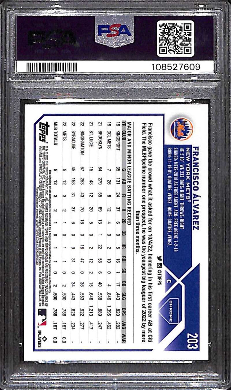 2023 Topps Chrome Logofractor Variation Francisco Alvarez RC Auto SP 12/25 PSA 9