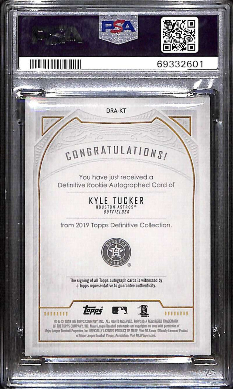 2019 Topps Definitive Rookie Autographs Green Kyle Tucker RC Auto 18/25 PSA 10