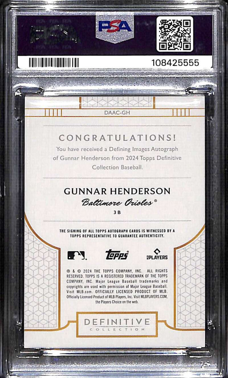 2024 Topps Definitive Defining Images DAACGH Gunnar Henderson Auto 7/25 PSA 10