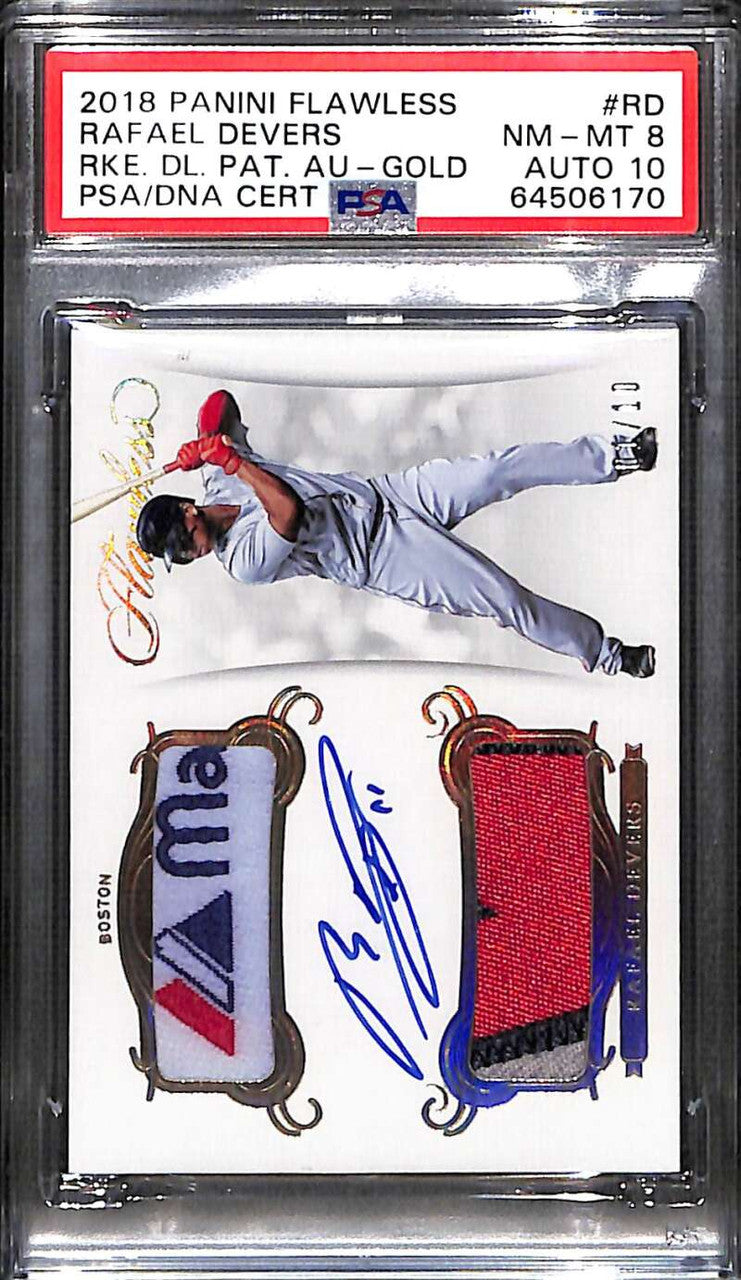 2018 Panini Flawless Rookie Autograph Rafael Devers RC Patch Auto 1/10 PSA 8 10