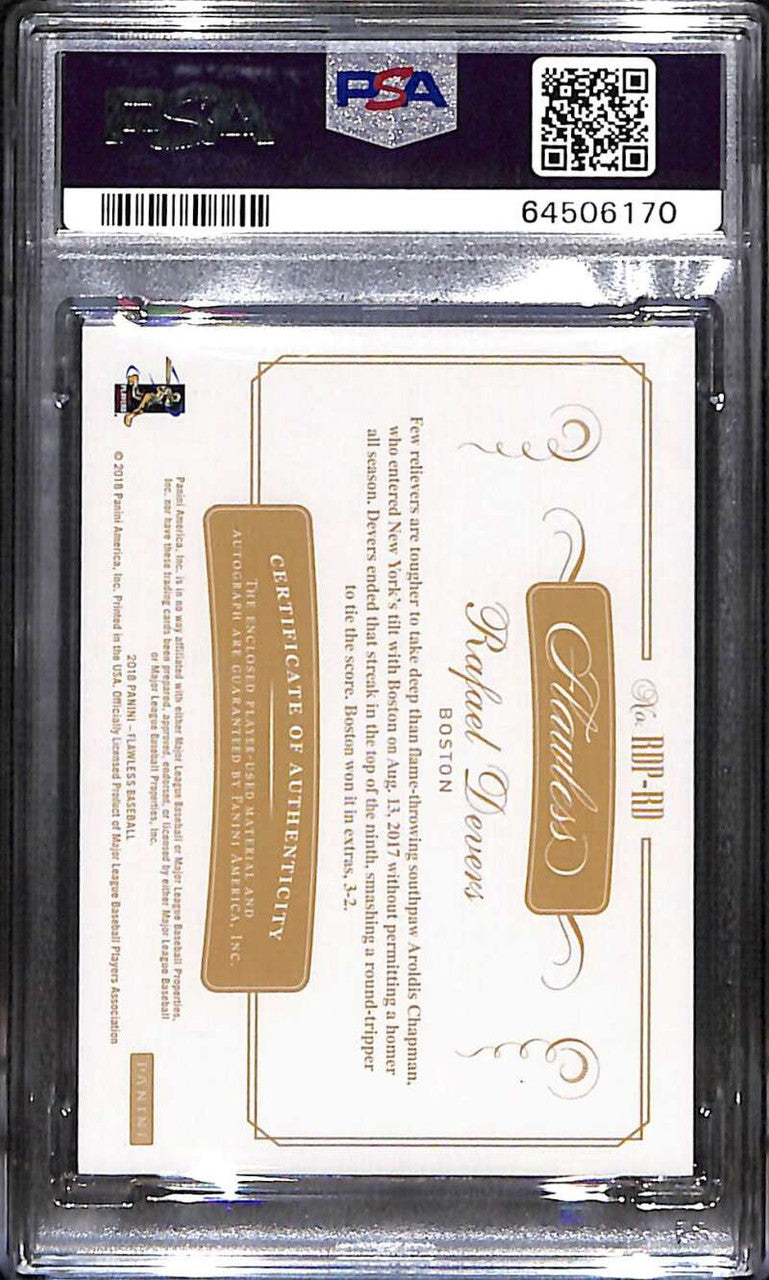 2018 Panini Flawless Rookie Autograph Rafael Devers RC Patch Auto 1/10 PSA 8 10