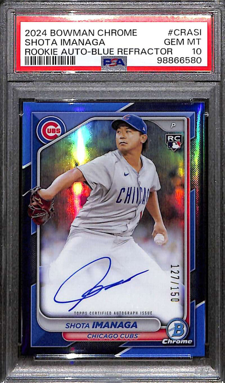 2024 Bowman Chrome Autographs Blue Refractor Shota Imanaga RC Auto /150 PSA 10