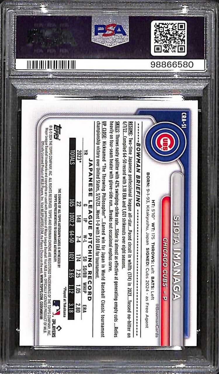 2024 Bowman Chrome Autographs Blue Refractor Shota Imanaga RC Auto /150 PSA 10