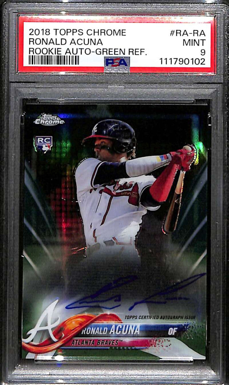 2018 Topps Chrome Autographs Green Refractor Ronald Acuna Jr RC Auto 67/99 PSA 9