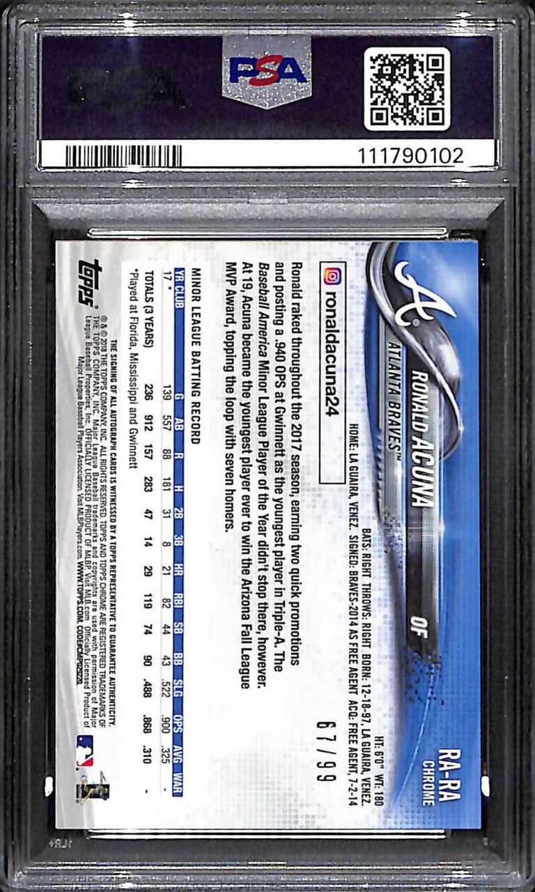 2018 Topps Chrome Autographs Green Refractor Ronald Acuna Jr RC Auto 67/99 PSA 9