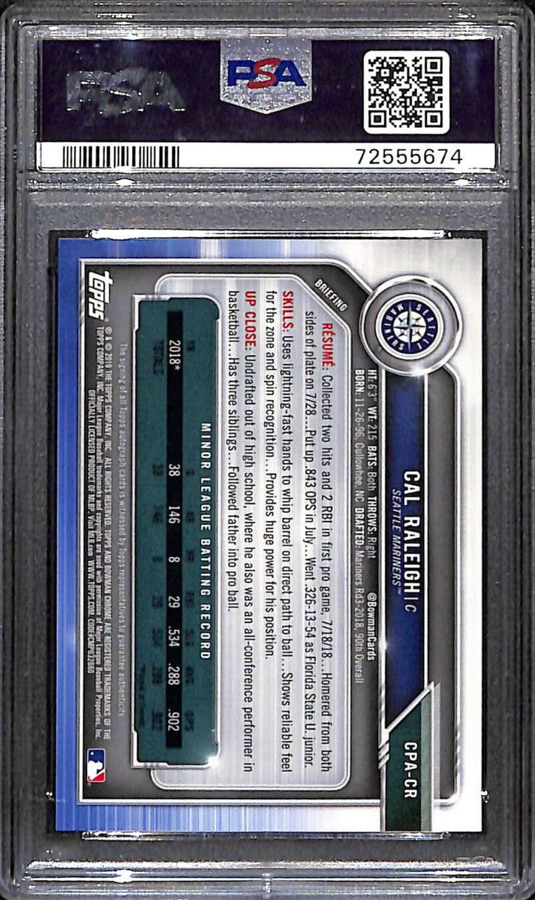 2019 Bowman Chrome Autographs Purple Refractor Cal Raleigh RC Auto /250 PSA 10