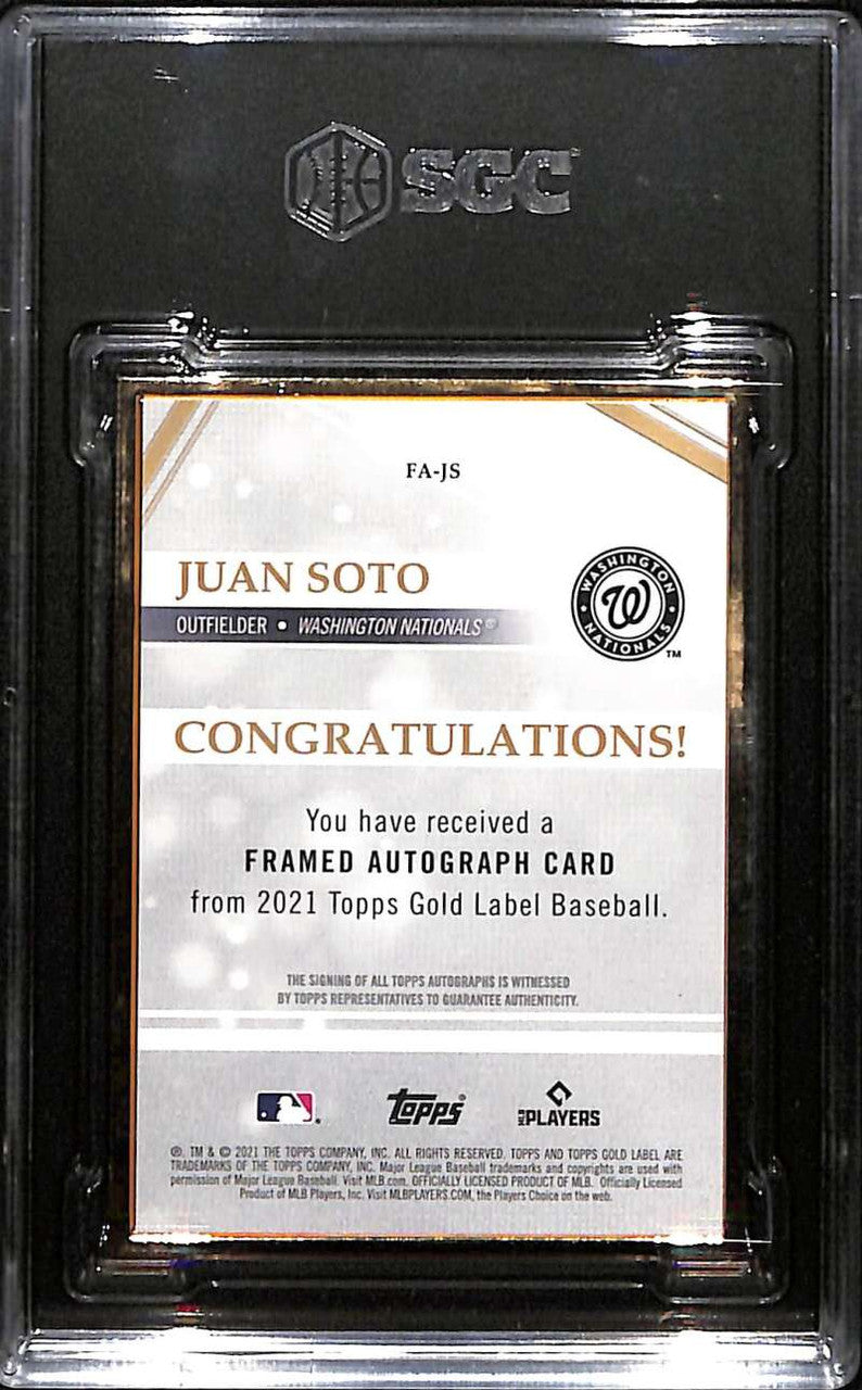 2021 Topps Gold Label Framed Autographs Blue FAJS Juan Soto Auto 5/10 SGC 9.5 10